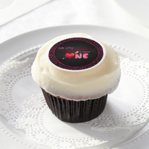Our Little Sweetheart Cupcake Topper _ Blk Edible Frosting Rounds