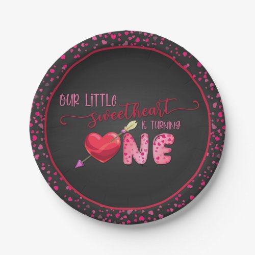 Our Little Sweetheart First Birthday Plate _ Blk