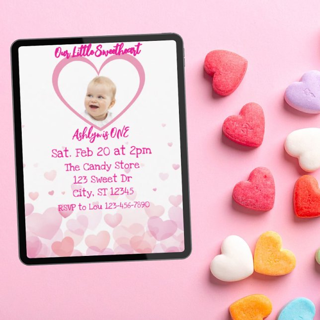 Our Little Sweetheart is ONE, hearts 1st Birthday Invitation (Creator Uploaded)