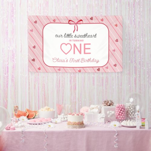 Our Little Sweetheart Is One Hearts Bows Birthday