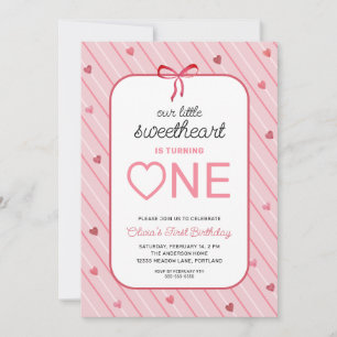 Our Little Sweetheart Is One Hearts Bows Birthday Invitation