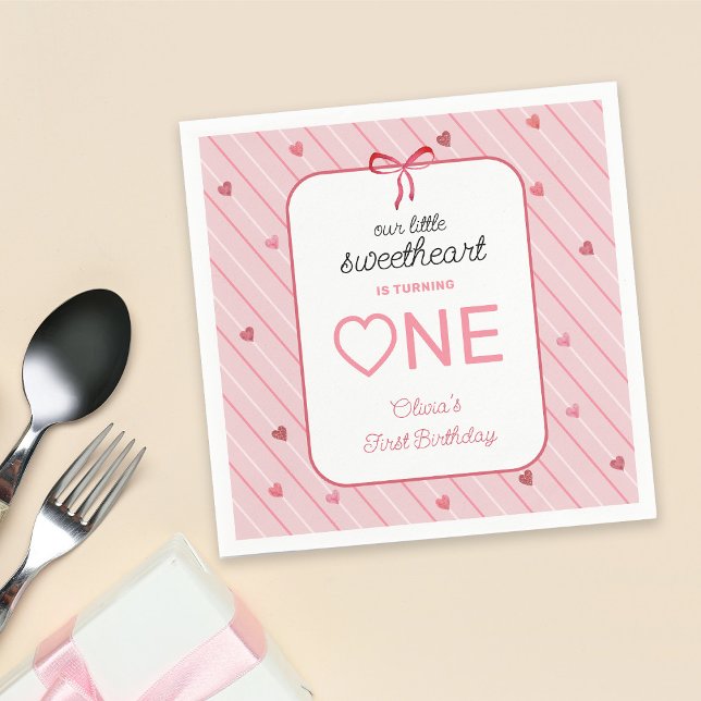 Our Little Sweetheart Is One Hearts Bows Birthday Napkins (Creator Uploaded)
