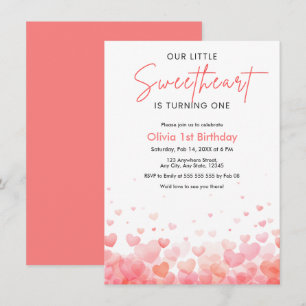 Our Little Sweetheart is Turning One 1st Birthday Invitation