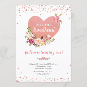 Our little sweetheart is turning one birthday invitation