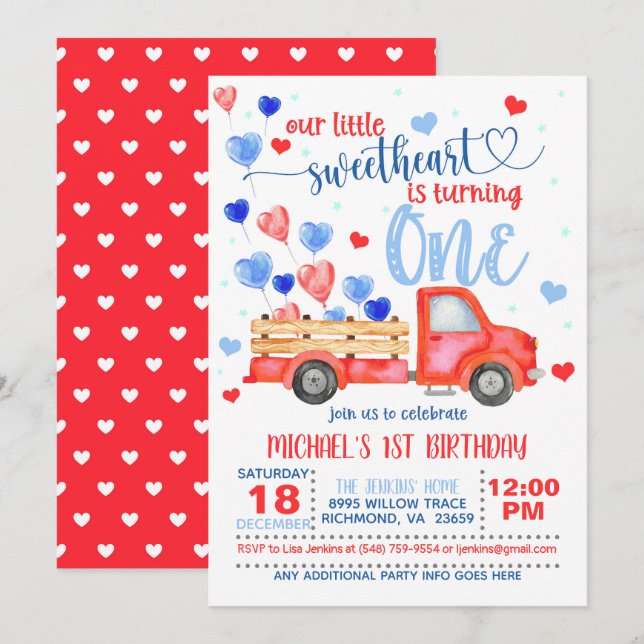 Our Little Sweetheart is Turning ONE Invitation (Front/Back)
