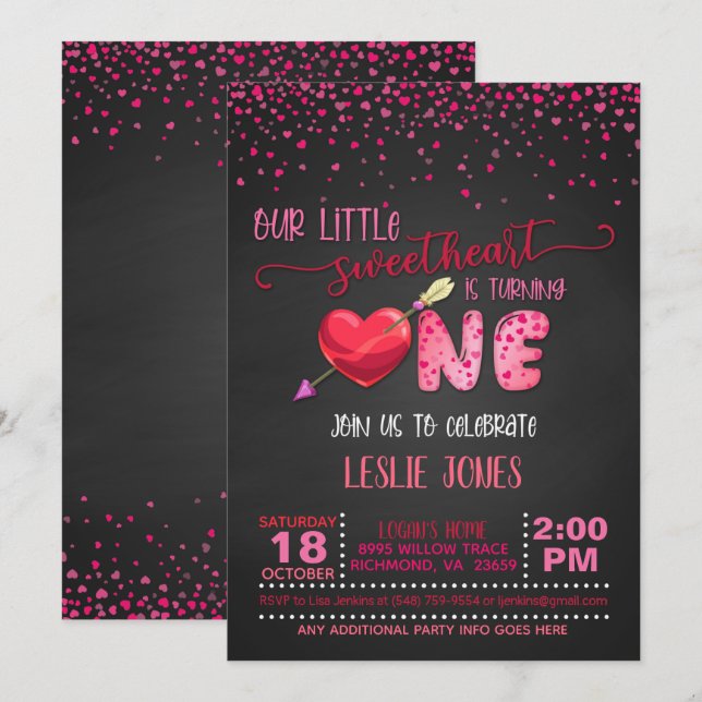 Our Little Sweetheart is Turning ONE Invitation B (Front/Back)