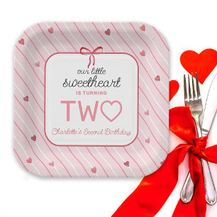 Our Little Sweetheart Is Two Hearts Birthday Paper Plates