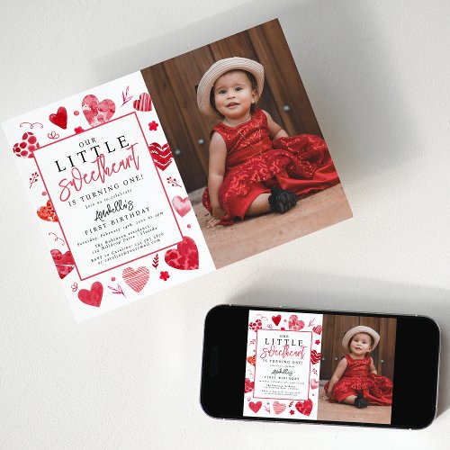 Our Little Sweetheart Kids Photo Birthday Party Invitation