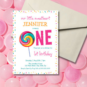 Our Little Sweetheart Lollipop 1st Birthday Invitation