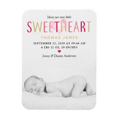 Our Little Sweetheart Photo Birth Announcement Magnet