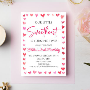 Our Little Sweetheart Pink Hearts Birthday Party Invitation