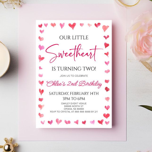 Our Little Sweetheart Pink Hearts Birthday Party Invitation (Creator Uploaded)