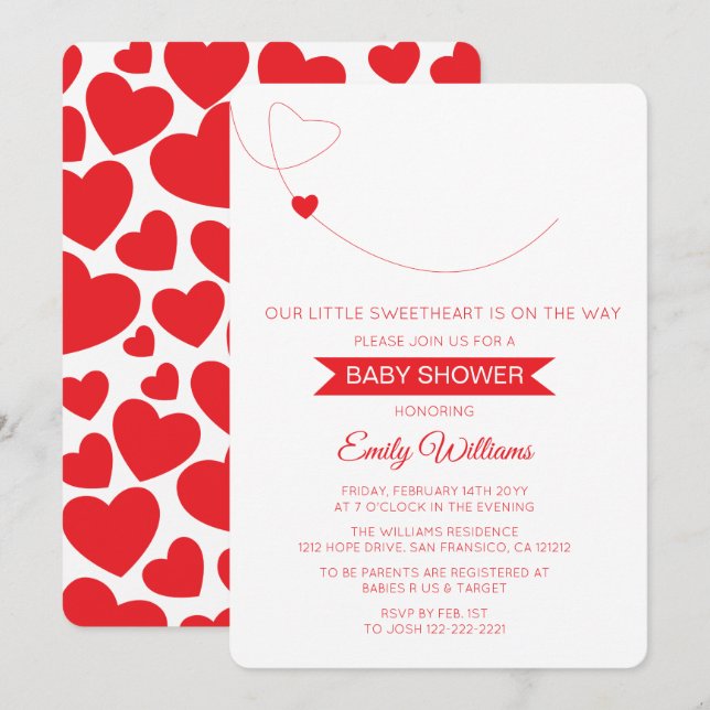 Our Little Sweetheart Red Hearts Baby Shower Card (Front/Back)