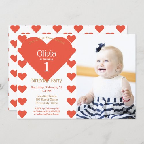 Our Little Sweetheart Red Hearts Birthday Party Invitation