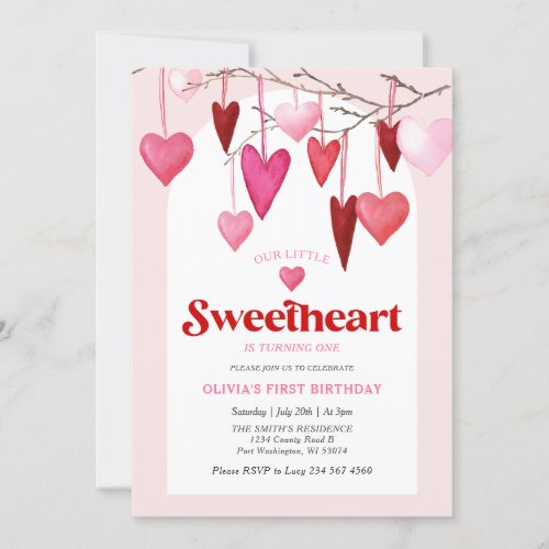 Our Little Sweetheart Valentine 1st Birthday Party Invitation