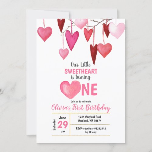 Our Little Sweetheart Valentine Balloon Birthday  Invitation
