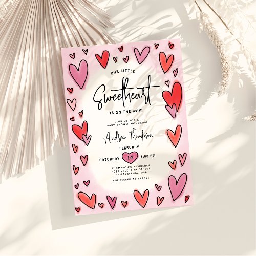 Our Little Sweetheart Valentine Hearts Baby Shower Invitation