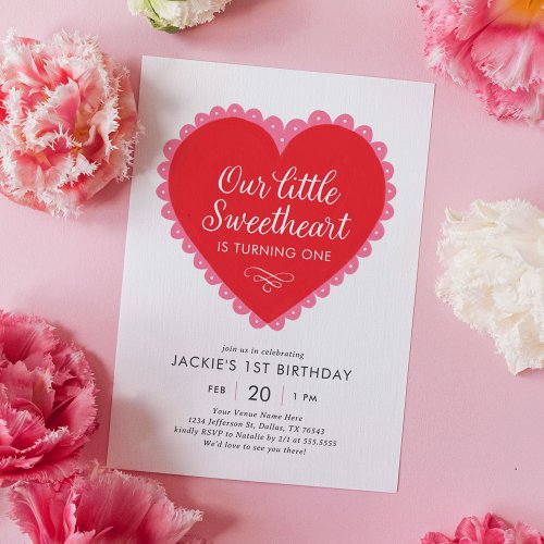 Our Little Sweetheart Valentines Birthday Invitation