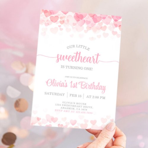 Our Little sweetheart Valentines First Birthday  Invitation