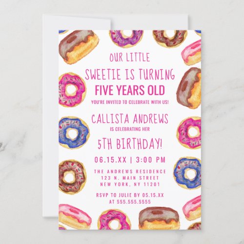 Our Little Sweetie Cute Donuts Pink Quote Birthday Invitation