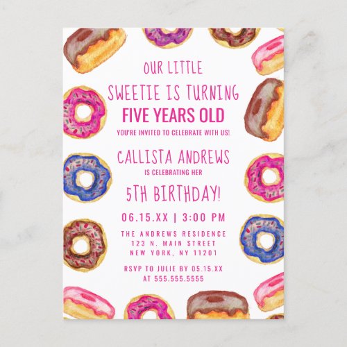 Our Little Sweetie Cute Donuts Pink Quote Birthday Invitation Postcard