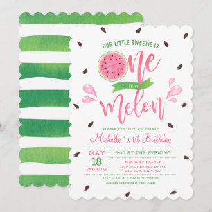 Our Little Sweetie Is One In A Melon Baby Birthday Invitation