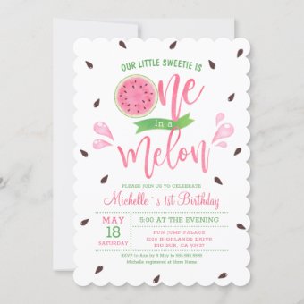 Our Little Sweetie Is One In A Melon Baby Birthday Invitation 