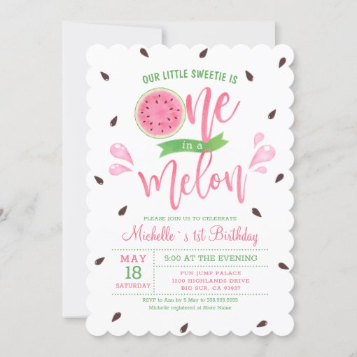 Our Little Sweetie Is One In A Melon Baby Birthday Invitation | Zazzle