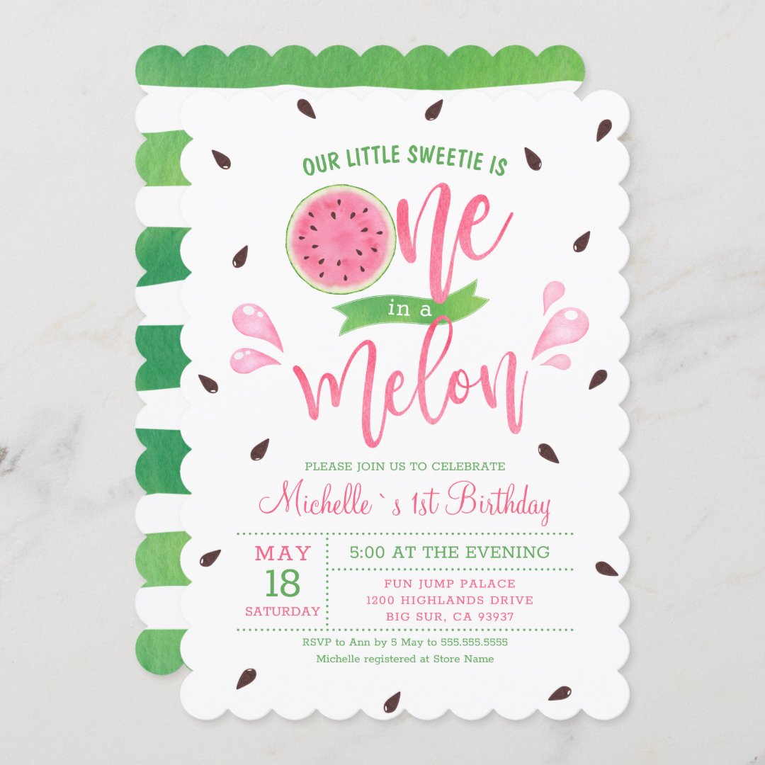 Our Little Sweetie Is One In A Melon Baby Birthday Invitation | Zazzle