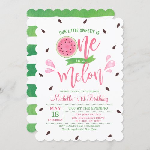 Our Little Sweetie Is One In A Melon Baby Birthday Invitation