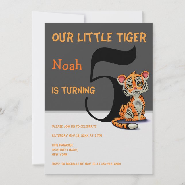Our Little Tiger Is Turning 5 Kid Birthday Party Invitation (Front)