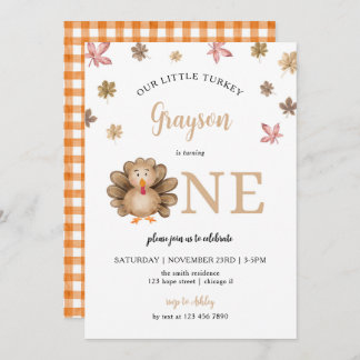 Our Little Turkey Fall Thanksgiving 1st Birthday Invitation