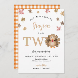 Our Little Turkey Fall Thanksgiving 2nd Birthday Invitation