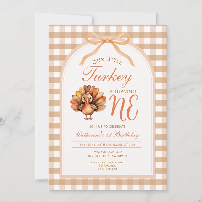 Our Little Turkey Is Turning One Birthday Invitation (Front)