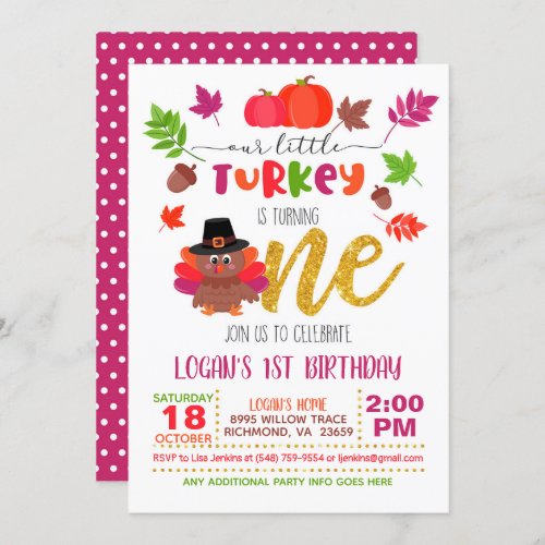 Our Little Turkey is Turning One _ Girl _ FD Invitation