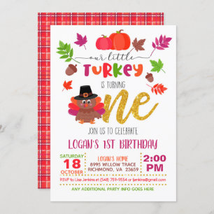 Our Little Turkey is Turning One - Girl - PD Invitation