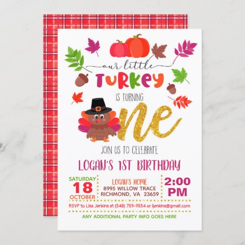 Our Little Turkey is Turning One _ Girl _ PD Invitation