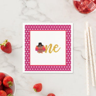 Our Little Turkey is Turning ONE Napkin - Girl - D