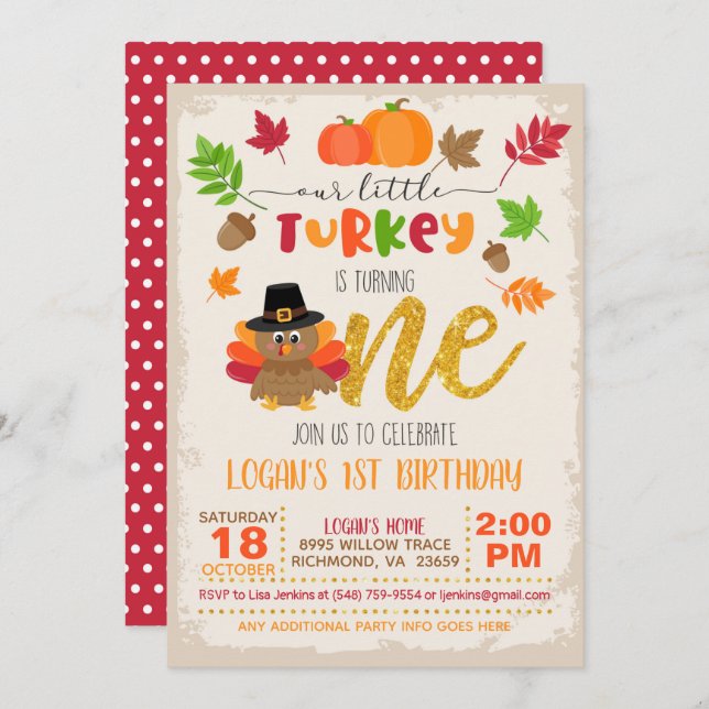 Our Little Turkey is Turning One - WD Invitation (Front/Back)