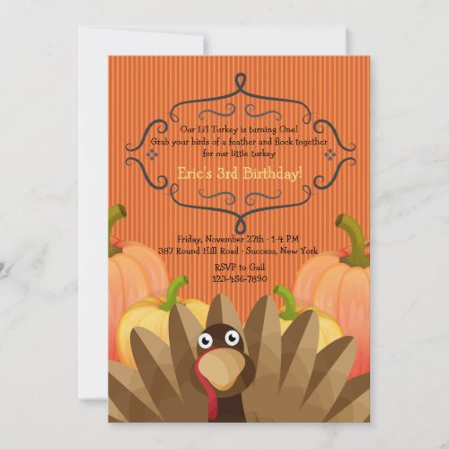 Our Little Turkey Thanksgiving Birthday Invitation