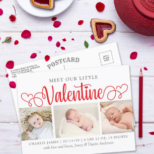Our Little Valentine 3 Photo Birth Announcement