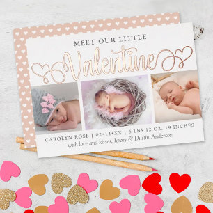 Our Little Valentine 3 Photo Birth Announcement