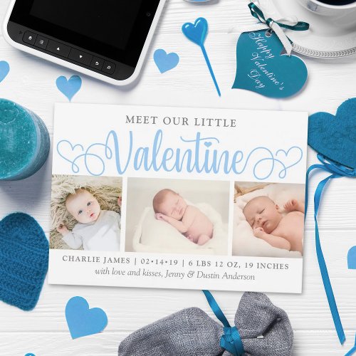 Our Little Valentine 3 Photo Birth Announcement