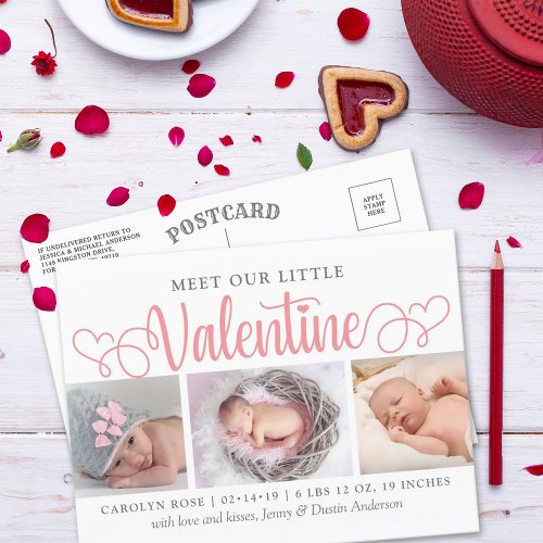 Our Little Valentine 3 Photo Birth Announcement