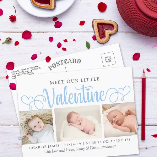 Our Little Valentine 3 Photo Birth Announcement