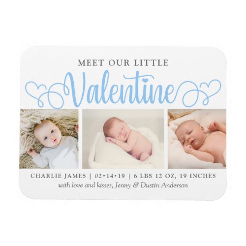 Our Little Valentine 3 Photo Birth Announcement Magnet