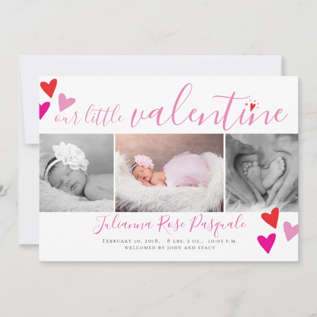 Our Little Valentine Heart Birth Announcement Card (Front)