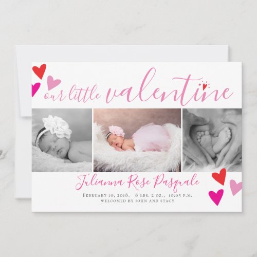 Our Little Valentine Heart Birth Announcement Card