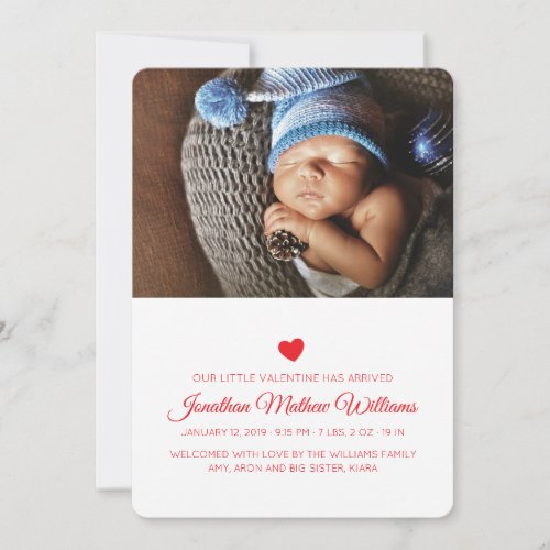 Our Little Valentine Red Hearts Birth Announcement