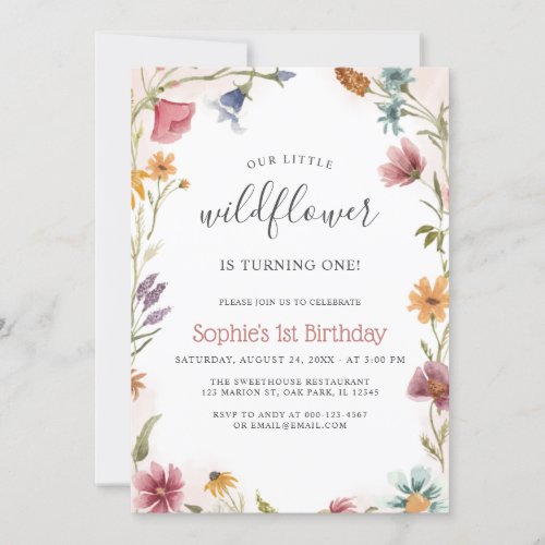 Our Little Wildflower 1st Baby Girl Birthday Invitation